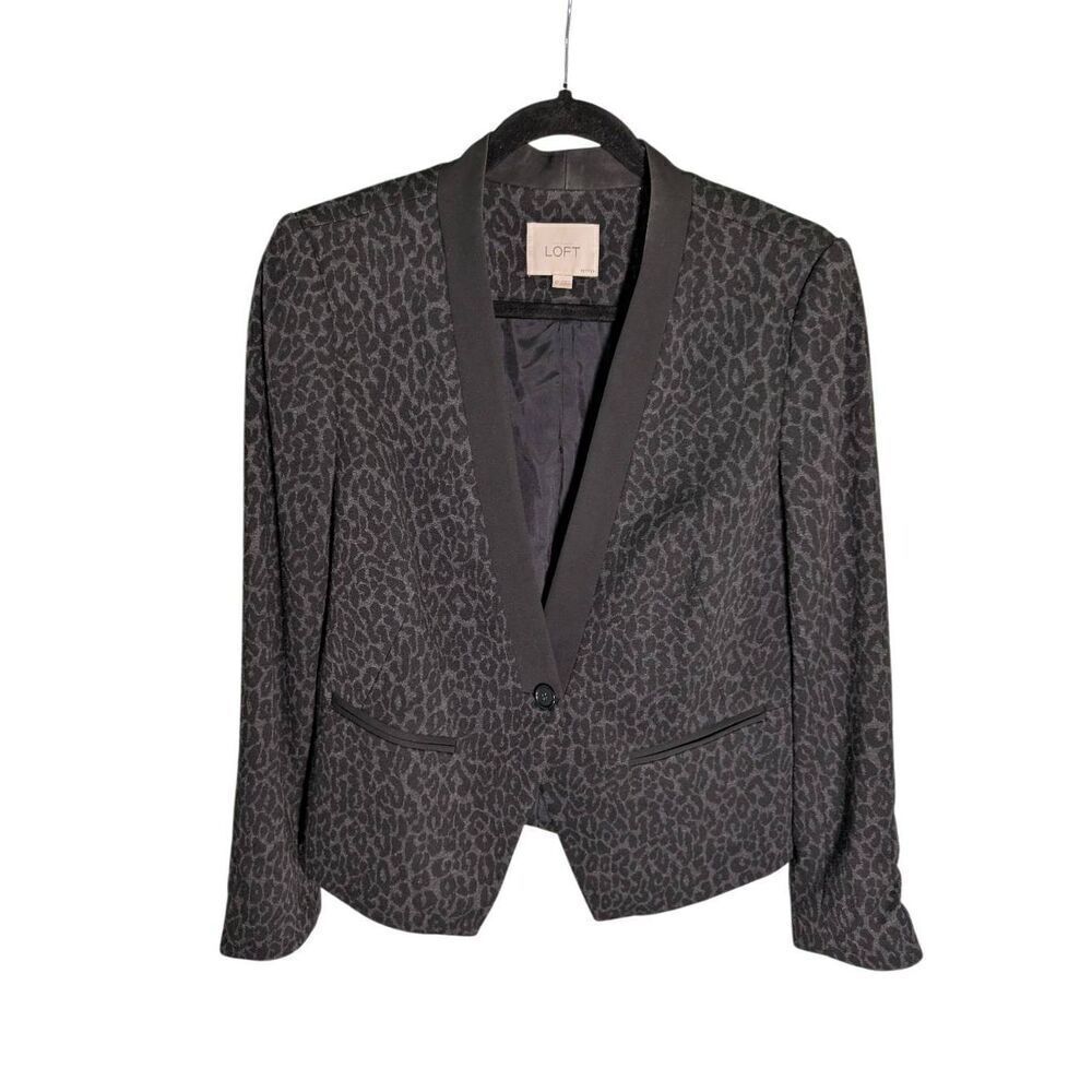 Loft Black & Gray Leopard Print Blazer Women's Size 8P